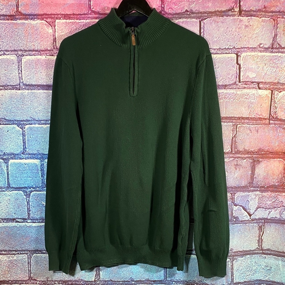 Club Room Men’s XXL Green Quarter-Zip Sweater 100% Cotton Knit Pullover